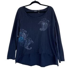 Harley Davidson Sz Plus 1W Black Printed Long Sleeve Biker Top Elbow Patches